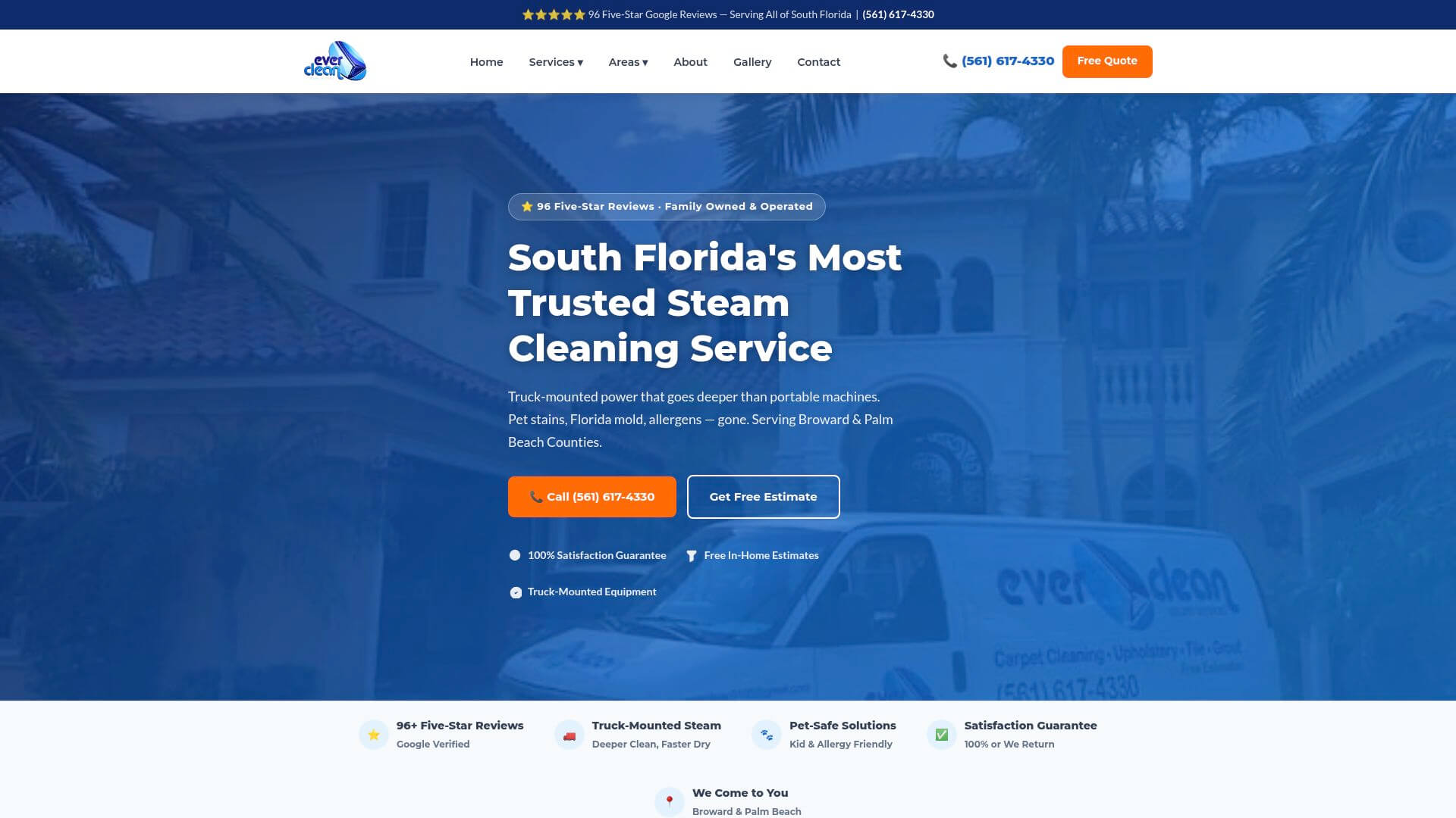 EverClean Steam Services — family-owned truck-mounted steam cleaning website for South Florida