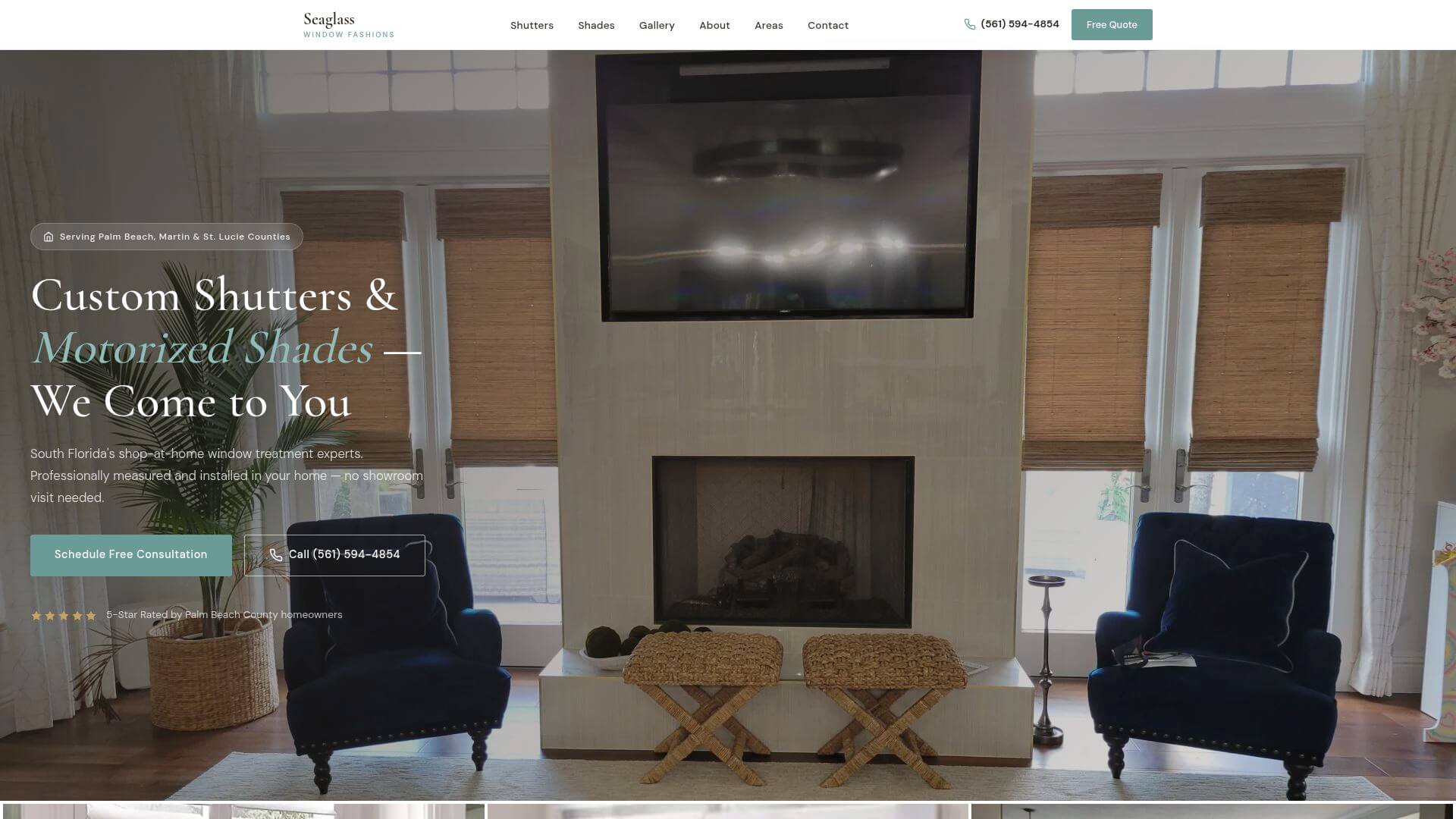 Seaglass Window Fashions — custom plantation shutters and motorized shades website in South Florida